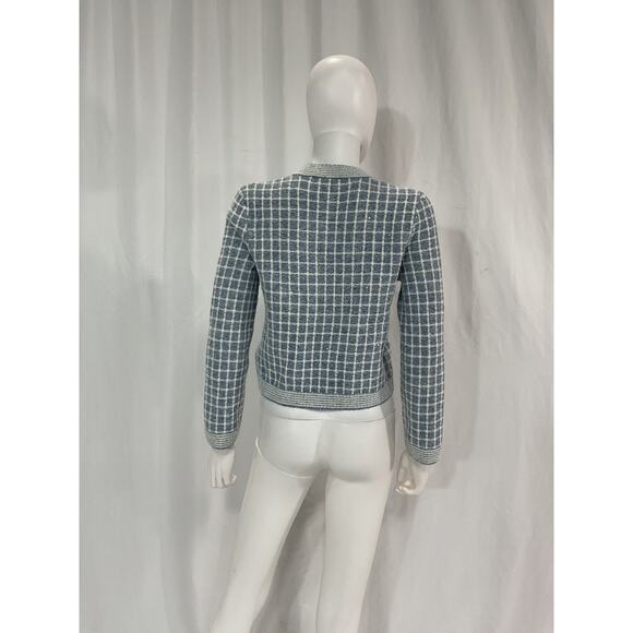 Maje Sky Blue and White Checkered Cardigan - Picture 3 of 5